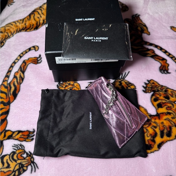 Saint Laurent Metallic Pink Quilted Key Pouch - Picture 2 of 3